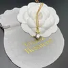 Designer Fashion Viviene Westwoods the Empress Dowager's New Flash Diamond Necklace Female Saturn Pin Pearl Necklace