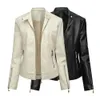 Womens Leather Faux Women Spring Coat Solis Color Stylish PU Biker Jacket Turndown Collar Zipper Outfit Cardigan Motorcycle Outwear 231129