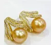 Dingle örhängen underbara 10-11mm sydsjön runda guld pärlstång örhänge 925s