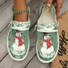 Toile non glissée imprimement imprimé pour femmes Snowman Lightweight Casual Robe Flats Footwear 2024 Round Toe Lace Up Laceurs Chaussures femme 231128 363