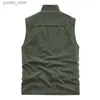 Men's Vests FOJAGANTO New Men's Leisure Vest Solid Color Tooling Style Waistcoat Thin Fishing Hiking Multi-Pocket Casual Loose Vest for Men Q231129