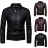 Mäns jackor Mens Faux Leather Jacket Classic Stand Collar Motorcykelrock Slim Fit With Full Zip Long Sleeve Winter Outdoor 231128