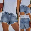 Jeans pour femmes été femmes décontracté couleurs unies lavé Denim Shorts Streetwear taille basse Stretch poche déchiré trou gland Shorts # g3