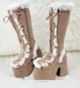 Laarzen Winter Vrouwen Sneeuw Platform Sleehak Hoge Hak Faux Fur Dame Schoenen Vrouwelijke Pluche Warme Antislip Mid Kalf Goth 231128