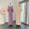 Party Dresses Sharon Said Light Yellow Luxury Dubai Feathers Evening Dresses for Women Wedding Party Arabic Purple Formal Prom Gowns SS430 W0428