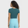 Allinea maglietta da donna camicia corta a maniche corte femminile equipaggio a costola a costolette da yoga limoni tops palestra allenamento raccolto top casual fitness stretto limonswe