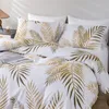 Beddengoedsets Moderne stijl goudkleurige print Queen dekbedovertrekset Zacht, comfortabel eenpersoons- en tweepersoonsbed Twin King dekbedovertrek en 2 kussenslopen 231129