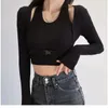 Women's T Shirts Syiwidii 2 Pieces Set Women Sexy Tops Kintted Long Sleeve Crop Top Shirt Halter Woman Tshirts Black White Elastic Slim Tees