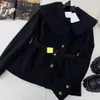 1123 XL 2023 Milan Runway Coat Autumn Brand SAme Style Coat Lapel Neck Black High Quality Long Sleeve Womens clothes weilanR280