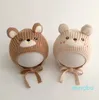 Bérets d'hiver pour enfants, chapeau de Protection des oreilles, ours de dessin animé, bonnets chauds, couvre-chef en laine tricoté, mignon, couvre-oreilles pour enfants