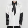 Men's Casual Shirts PFNW Niche Liquid Metal Shoulder Pad Shirt Patchwork Design Cardigan Punk Jacket Top Silhouette Tide Chic Fashion