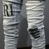 Jeans da uomo Street Fashion Jeans da uomo Retro w Blu elasticizzato elasticizzato Jeans strappati skinny Uomo Patch di marca Designer Pantaloni Hip Hop Hombre L231129