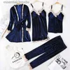 Kadınların uyku salonu seksi dantel gece kıyafeti pijamaları takım elbise samimi iç çamaşırı kadın kadife uyku seti 5pcs kimono robe kadife yumuşak ev kıyafetleri l231129