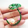 Brooches Fashion Frog Lotus Enamel Brooch Pin Austrian Crystal Pearl Animal Gifts