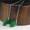 Groene Jade Oorbellen Voor Vrouwen 925 Sterling Zilveren Oorbellen Mode Plant Carving Fijne Lange Oorketting Blad Edelsteen Jewelry275K
