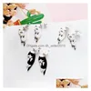 Ohrstecker Paar 2023 Mode Niedliche Katze Weiß Schwarz Hang Emaille Kitty Piercing Ohr Frauen Mädchen Jewelrystud Effi22 Drop Lieferung DHSZW