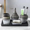 Bath Accessory Set Vintage Brushed Bathroom Toiletries Handmade Ceramic 5-piece Accessories