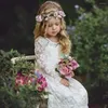 Flicka klänningar heliga långärmad spets tryckt prinsessa blomma bröllop fest boll första nattvards dröm barn gåva