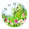 Wall Clocks Flower Green Grass Clock Modern Design Living Room Decoration Kitchen Silent Home Decor