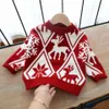 Рождественский детский вязаный пуловер с оленями и снежными цветами для мальчиков и девочек, свитер с героями мультфильмов, джемпер, рождественский детский утолщенный теплый универсальный комплект одежды Z5646