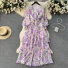 Повседневные платья Торт платья женщины 2023 Spring Suntumn Новое v nece print print long prant frangh vintage fashion chic elegant vestidos