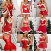 Sexy conjunto lingerie vestido de natal erótico transparente sleepwear vermelho laço cosplay trajes senhoras babydoll para presentes 231129