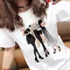Camisetas de mujer Harajuku con imágenes bonitas de mujer estampadas, camiseta blanca ajustada informal para mujer, camisetas de manga corta, camiseta de moda urbana