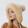 Beanie Kafatası Kapakları Kış Sıcak Örme Şapka Kürk Kürklü Kürek Kürekleri İki Topla İki Top Lady Açık Mekan Gezerek Peluş Kabarık Kapak 231129 için Rus Şapkaları