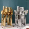 Conjuntos de utensílios de jantar 24pcs Manuse de cerâmica conjunto de talheres dourados