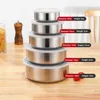 Organization 5Pcs/Set Stainless Steel Freshkeeping Box Freshkeeping Bowl Kitchen Refrigerator Fresh Food Set 5piece Storage Box With Lid