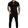 Survêtements pour hommes automne hommes ensembles décontracté Simple T-Shirt tenue de sport fermeture éclair haut pantalon mode à manches courtes Fitness survêtement