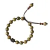 Strand Woven Green Sandalwood Wood Buddha Beads Bracelet Student Buddhist Lovers Female Retro Art Folk Style Jewelry Gift