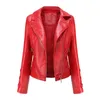 Damen Leder Faux Damen Jacke Mantel Schwarz Rot Moto Biker Reißverschluss Grün Beige Chaqueta Mujer Veste Femme Jaqueta Couro 231129