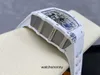 RM011-03 RETROGRADE Многофункциональные роскошные наручные часы Richa Milles Полностью автоматические механические с полым корпусом из углеродного волокна Черная белая лента Белая керамика