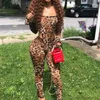 Women's Two Piece Pants Fashion Spring Fall Women Leopard Print Slash Neck Long Sleeves Bodysuits High Waist Full Slim Fit Two-pieces