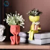 Strongwell sentado boneca estatuetas vasos de flores suculento plantador titular vasos de fadas jardim decoração para casa decoração desktop y2007354c