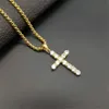 Pendant Necklaces Iced Out Zircon Small Cross Necklace Chain Women's Hip Hop Jewelry Stainless Steel CZ Bling Religious 231128