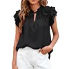 Women's Blouses Summer Wide Sleeve Ruffle Blouse Lace-Up Pullover Elegant Solid V-Neck Cotton Top Women Casual Office Shirt Streetwear