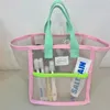 Storage Bags Ins Pink Green Contrast Beach Bag Children's Toy Mesh Portable Outdoor Travel Swimming Toiletry