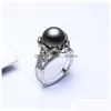 Cluster Rings Dreamcarnival1989 Brand Grey Big Synthetic Pearl With White Cubic Zirconia Flower Bague Luxury Party For Women Wa11564 Dhuyb