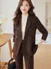 Kvinnors tvåbitar byxor Fashion Ladies Pant Suit Formal Women Office Business Work Wear Blazer och byxa Beige Black Khaki 2 Piece Set With Pocket 231129