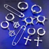 Stud INS Hiphop Punk Goth Cross Spike Dangle Hoop Earrings for Women Men Anti-allergic Titanium Stainless Steel Pin Cool Earrings YQ231128