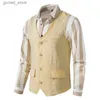 Men's Vests Vintage Linen Men's Vest Loose Solid Waistcoat Formal Business Vest For Groomsmen Q231129