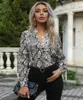 Long Sleeve Snake Print Shirt Women Vintage Tops Spring and Autumn V-neck Blouses Casual Shrts Women Clothing Blusa Mujer