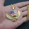 Collane con ciondolo Hip Hop Rock Titanio Acciaio inossidabile Bandiera americana Eagle Hawk Collana con pendenti per gioielli da uomo Colore oro