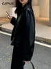 レディースレザーフェイクcjfhjeブラッククロップドジャケット女性韓国ハイストリートブレザーヴィンテージストリートウェアモトバイク秋231129