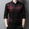 Camisas casuais masculinas camisa resistente a rugas e sem ferro manga longa luxuosa confortável lapela fina primavera outono estampa xadrez