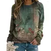 Damen-Kapuzenpullover, lockere Passform, Sweatshirt, Vintage-Stil, Blumenmuster, gestreift, Ethno-Stil, Pullover für Damen, langärmelig, T-Shirt, Bluse