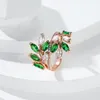 Cluster Rings Delicate Rose Gold Color Marquise Cut Zircon Leaf Open Ring Green Dark Blue Pink Gemstone Index Finger For Women Jewel