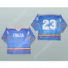Custom Italia 23 Jersey hockey azzurro Qualsiasi giocatore o numero Nuovo Top ED S-M-L-XL-XXL-3XL-4XL-5XL-6XL